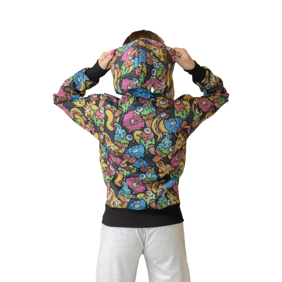 Black food-coloured zip-up hoodie
